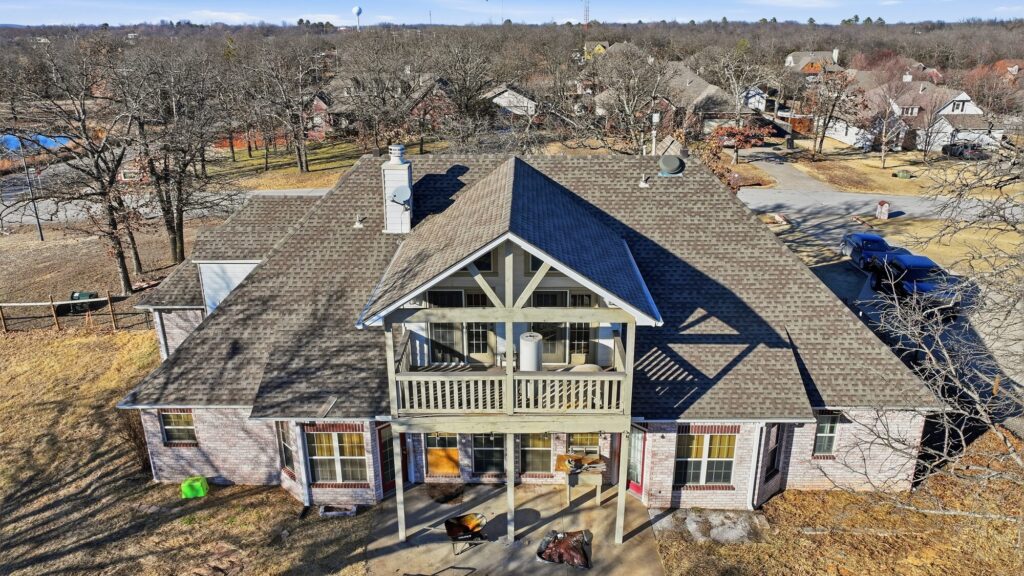 Aerial drone view of a roofline and ridge detail